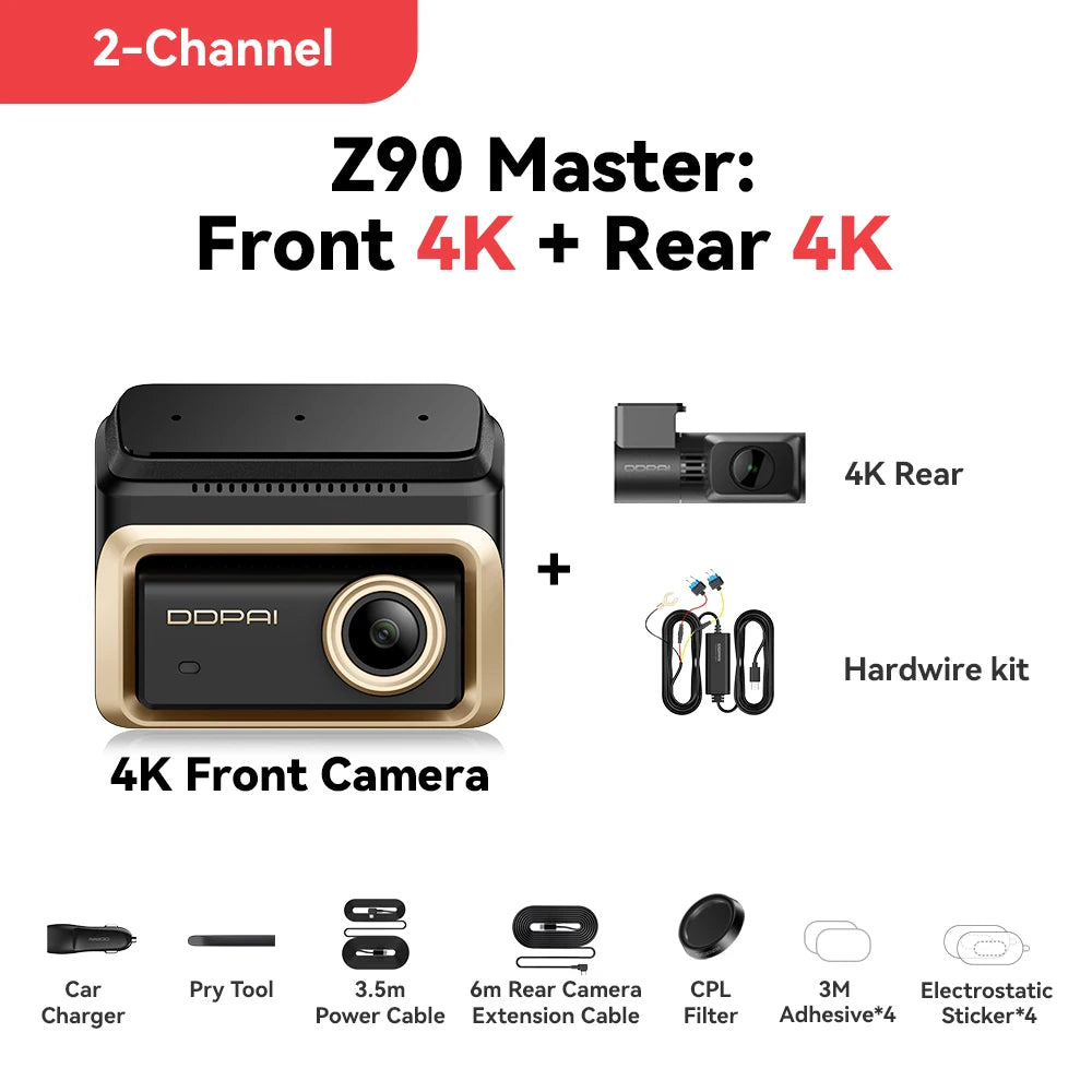 DDPAI 4K+4K New Z90 Master Dual 4K Front Rear Dual HDR for Sony Car Dash Cam ADAS Parking 5GHz WiFi Camera DVR Video Recorder