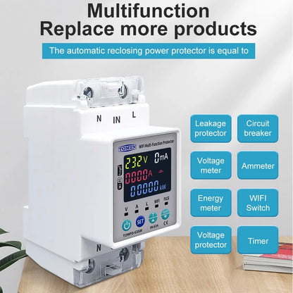 TOMZN 2P 63A 110V 220V Smart Life WIFI Switch kWh Metering Circuit Breaker Timer with voltage current and leakage protection