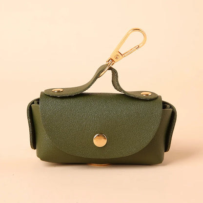 Portable Dog Waste Bag Dispenser With Leather Clip - Durable Polyester
