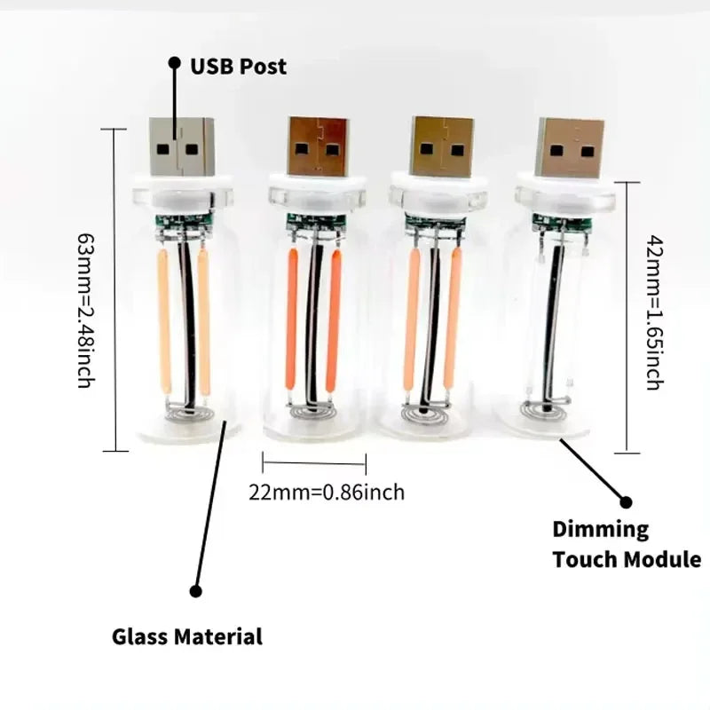 Portable USB Touch Night Light Plug and Play LED Incandescent Filament Lighting Decorative Ambient Lamp for Car Bedroom Camping