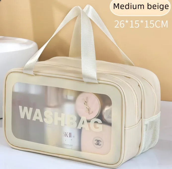 Dry-wet Separation Double Transparent PU Makeup Bag Portable Washing Bag Cosmetic Storage Bag Travel Fitness Swimming Essentials