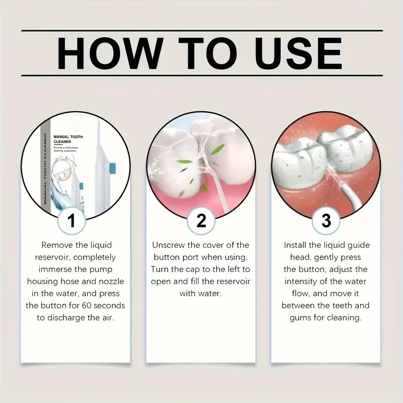 Portable High-Pressure Oral Irrigator - Manual Tooth Cleaner with Grip, Nozzle Attachment for Gum Health