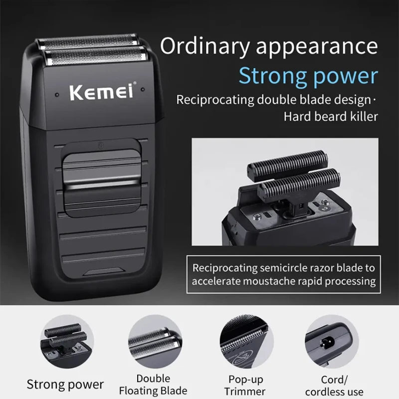 Kemei Rechargeable Cordless Shaver for Men Twin Blade Reciprocating Beard Razor Face Care Multifunction Strong Trimmer  KM-1102