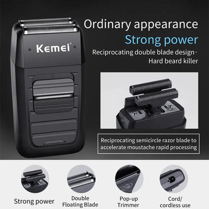 Kemei Rechargeable Cordless Shaver for Men Twin Blade Reciprocating Beard Razor Face Care Multifunction Strong Trimmer  KM-1102