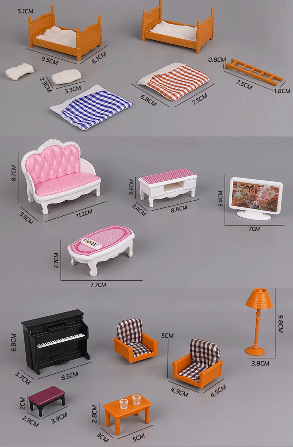 Miniature Furniture 1:12 Dollhouse Kitchen Livingroom Bedroom Set DIY Scene Doll Play Decoration Girl Toy House Gift