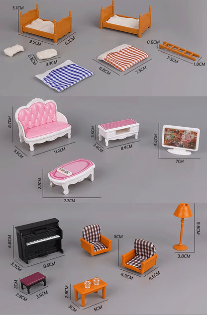 Miniature Furniture 1:12 Dollhouse Kitchen Livingroom Bedroom Set DIY Scene Doll Play Decoration Girl Toy House Gift