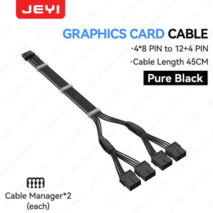 JEYI PSU Extension Cable Kit-24Pin ATX + 8Pin EPS + 6+2Pin PCIe,18AWG Sleeved with Combs,Fit Universal Case Compatibility