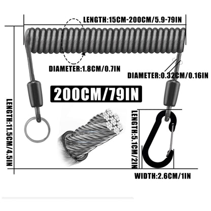 SAMOLLA Heavy-Duty Elastic Fishing Lanyard: Universal Stainless Steel Safety Rope, 1.5-3M Telescopic Secure Gear Tether