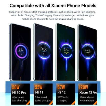 6A 120W EU Fast USB Wall Charger For Xiaomi 11 12 13 14 15 Ultra Redmi Note 11T 12 13 POCO F6 X5 Pro Type C Turbo Charging Cable