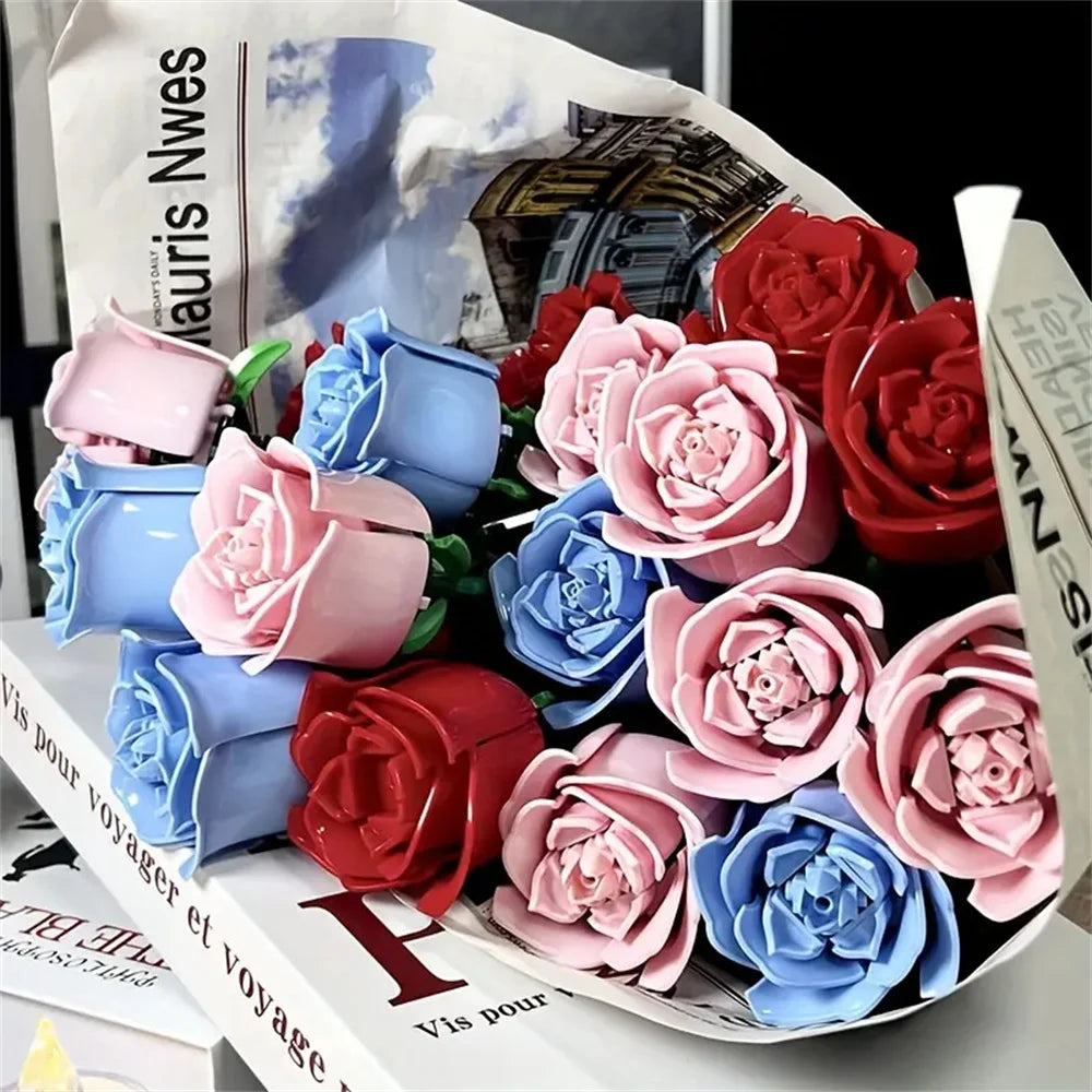 KNEW BUILT Flower Bouquet 3D Model Toy Mini Build Blocks for Girl Plant Potted Assemble Brick Decoration Holiday Girlfriend Gift