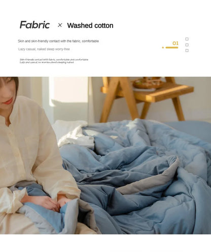 2025 new Japanese polyester cotton quilted summer quilt skin-friendly washable light luxury style solid color lightweight