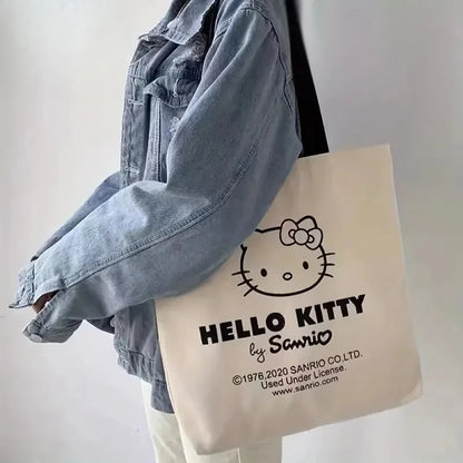 New Hello Kitty Canvas Handbag Shoulder Bag Girl Cute Large Capacity Storage Bag Fashion Tote Shopping Bag Girl Christmas  Gift