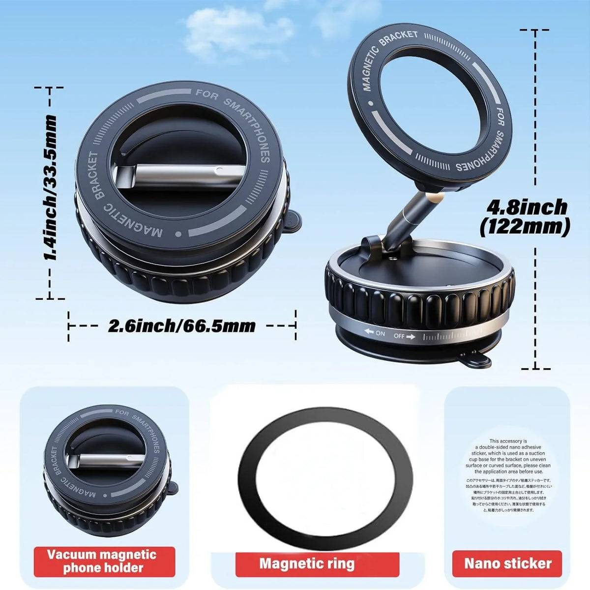 2026 Upgraded 360° Vacuum Magnetic Car Phone Holder for Magsafe 96LBS Strongest Suction 2800gf Car Mount Universal Dashboard Win