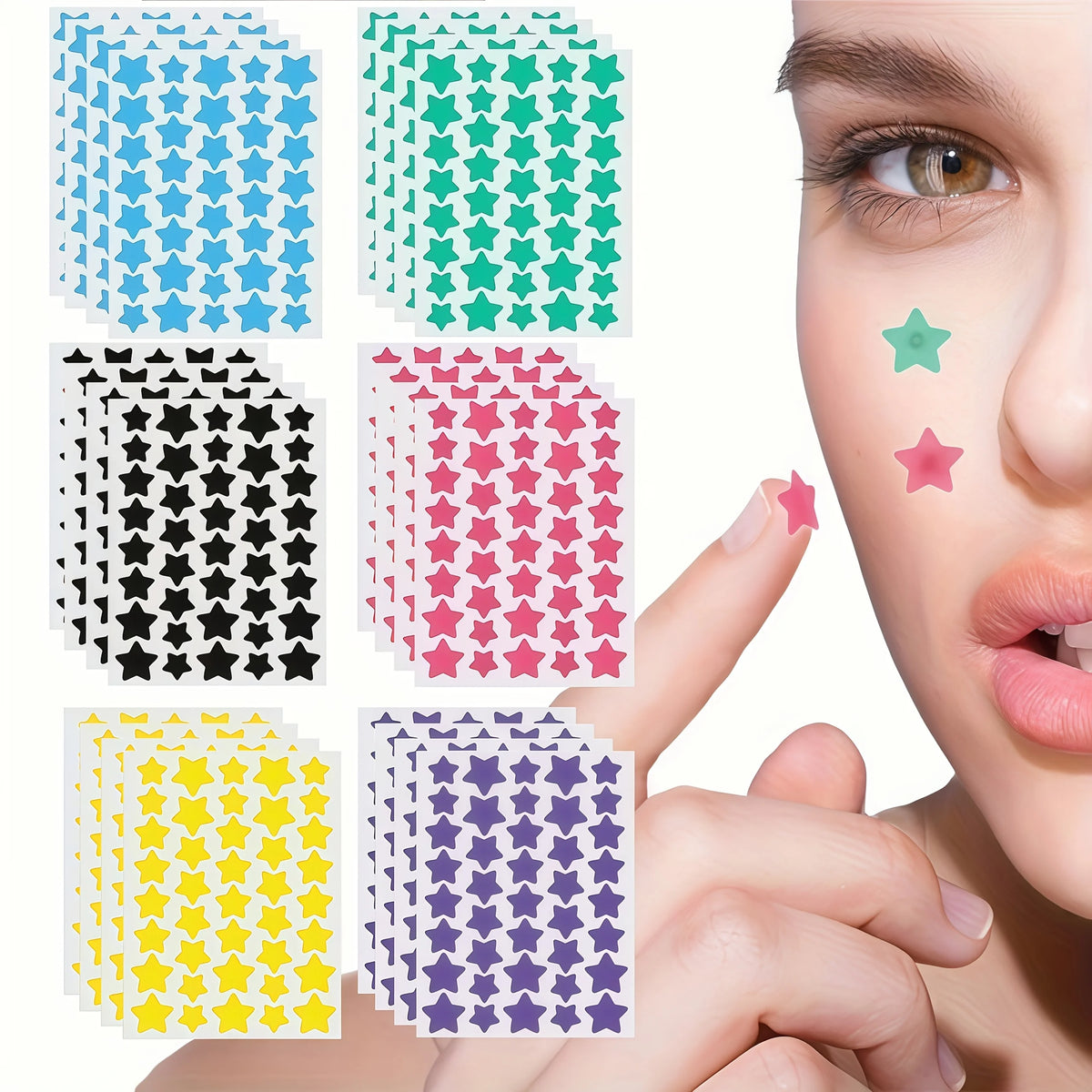 240 Count Superstar Hydrocolloid Pimple Patches - Cute Star-Shaped Cover, Colorful & Shiny, Fragrance-Free, Paraben-Free, Suitab