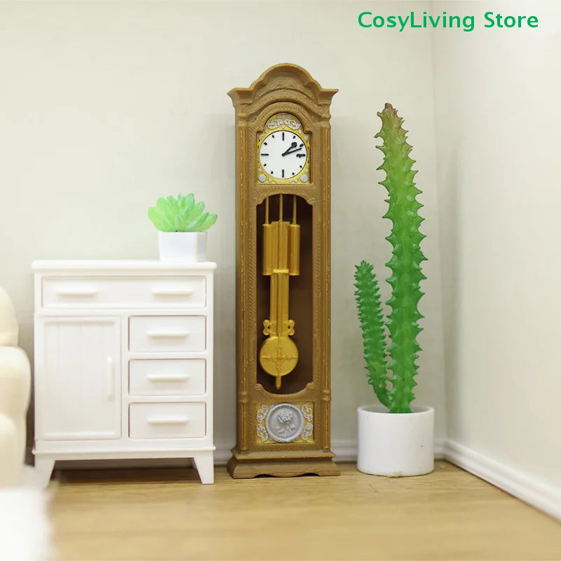 Mini Retro Standing Clock Grandfather Clock Living Room Furniture Decoration Model Scene Ornament