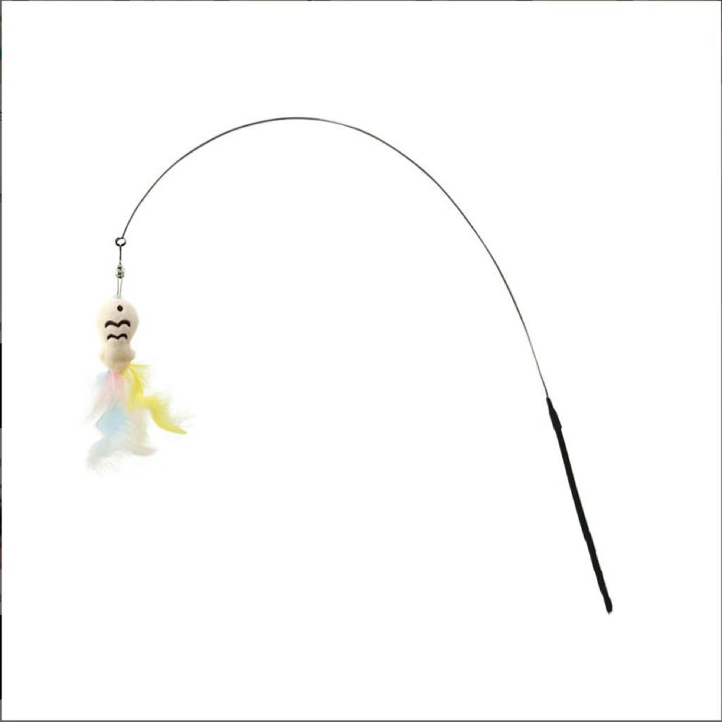 Rotating Base Cat Teaser Wand Long Steel Wire Feather Cat Toy Interactive Stress Relief Play Toy for Kitten Indoor Exercise