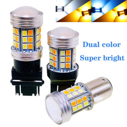 1pc Dual Color Parking Light Led T25 3157 P27/7W 45Smd Car DRL Turn Signal Lamp Auto Lights Bulb 12V CAR Accessories