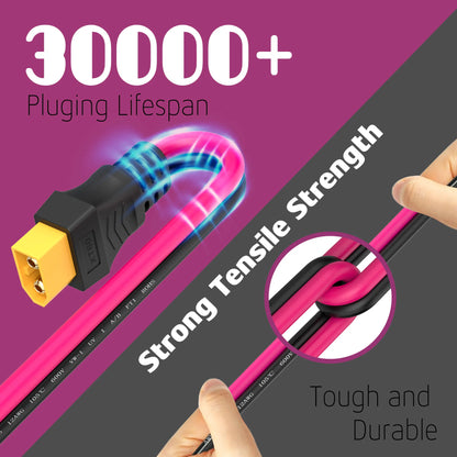 XT60 extension cable 12AWG XT60 to XT60 cable, with male to female connectors, suitable for solar panel remote control battery