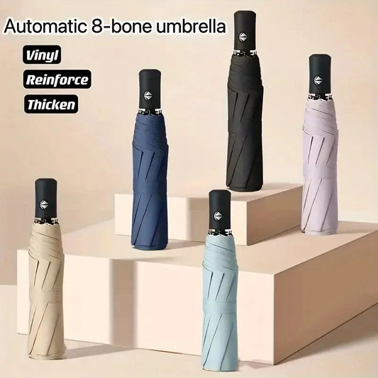 8-Rib Automatic High Quality Umbrella - One-Touch Open/Close, Compact Foldable Design for Men & Women, Navy & Black, Business &