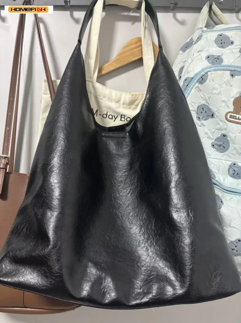 Homefish New Tote bag 100 hand bill of lading shoulder women's bag retro simple large bag Tote bag