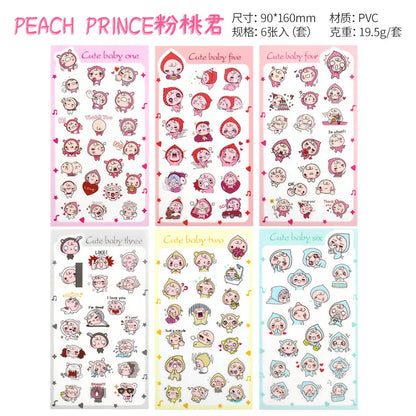 6Pieces/Set Transparent Pvc Waterproof Cartoon Sticker DIY Hand Account Decorative Stickers Kawaii Phone Cup Stickers