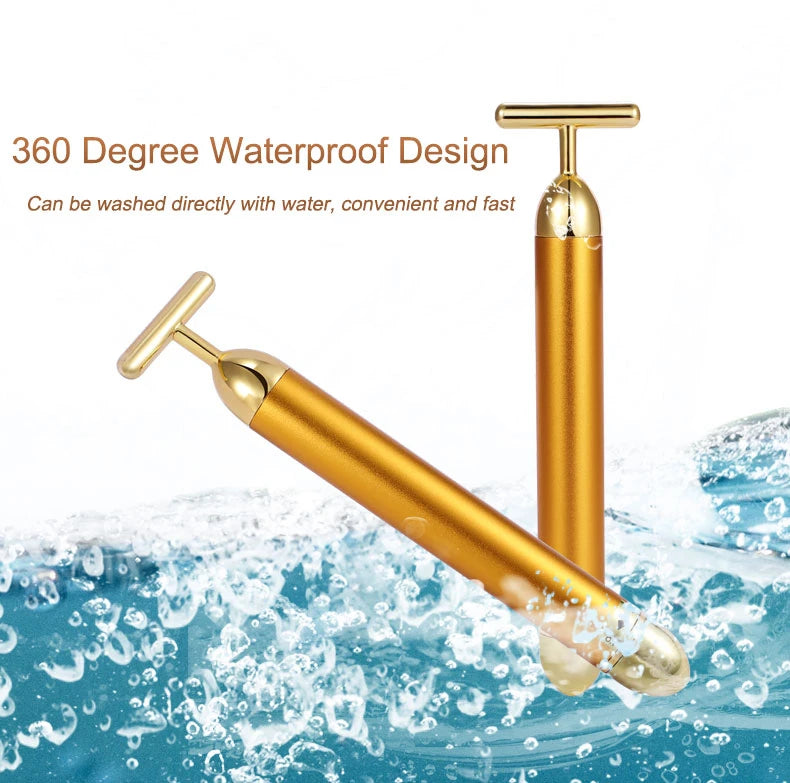 24K Electric Face-Lifting Rose Gold Stick T-Shaped Tacial Massager Skin Tightening Electric Beauty Instrument
