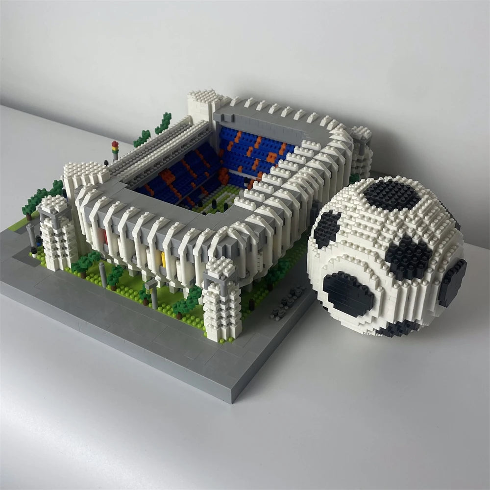 Knew Built Madrid Soccer Stadium with Soccer Ball Micro Blocks, Building Toys, Experience the Joy of Footballive, Good Deco Gift