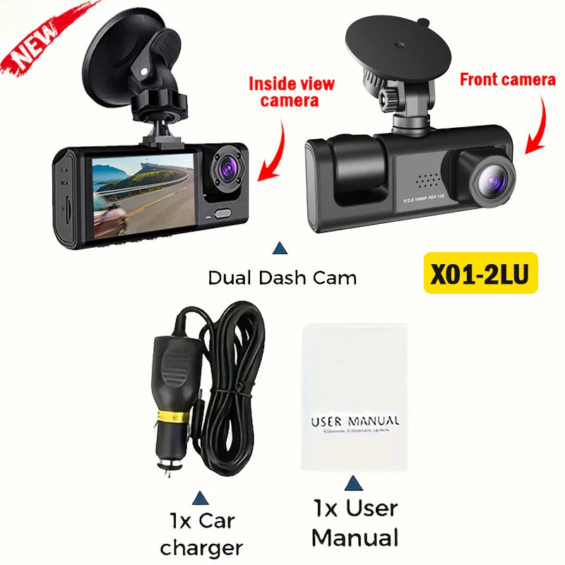 3 Channel Car Camera，Triple Lens WiFi Dashcam, 1080P HD Video Recorder, Night Vision, Car DVR with Wide Angle for Front and Rea