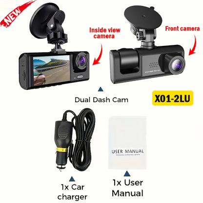 3 Channel Car Camera，Triple Lens WiFi Dashcam, 1080P HD Video Recorder, Night Vision, Car DVR with Wide Angle for Front and Rea
