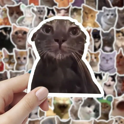 50-100 sheets of cute cartoon cat emoji stickers for luggage, water bottles, notebooks, and journal decoration