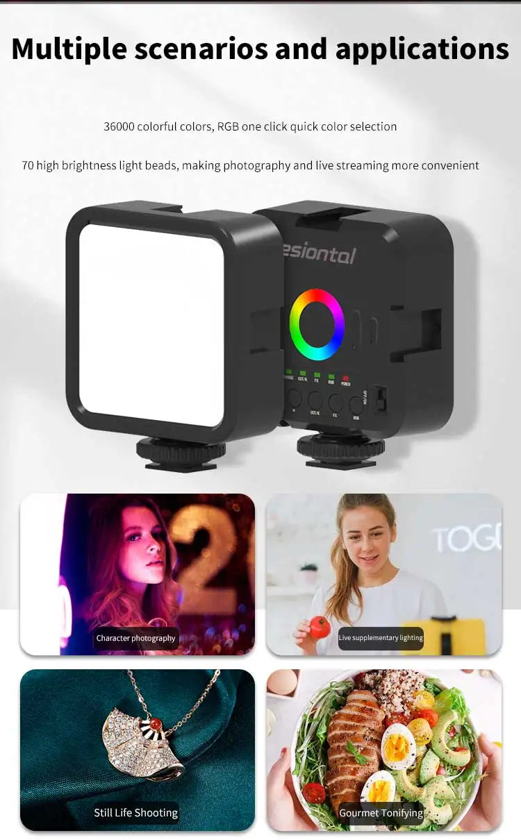Mini RGB Hot Boot Fill Light Live Photography LED Portable Atmosphere Beauty Mobile Camera Pocket Adjustable
