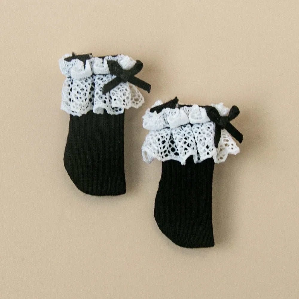 Blyth Socks Fashion Long Socks Lace Bow Socks Black White for Licca Azone Momoko OB24 OB22 OB27 YMY Doll Accessories