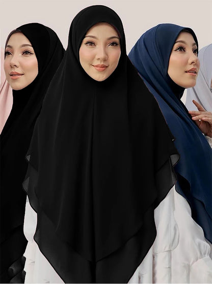1pc Ready to Wear Instant Hijabs Double layered Chiffon Solid Headscarf Foulard Femme Musulman Shawl Wrap Bandana