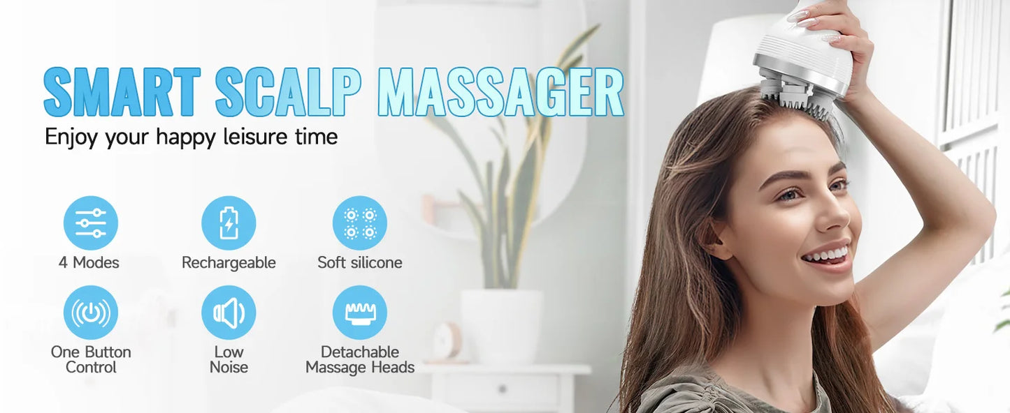 Electric Smart Head Massager Body Massage Neck Deep Tissue Kneading TYPE-C Wireless Waterproof Mini Scalp Massager  Stress Relax