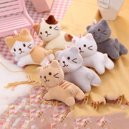Cartoon cute Six-color tilt head lying plush toy Cat Kitten doll backpack pendant decoration Christmas Halloween gift preferred