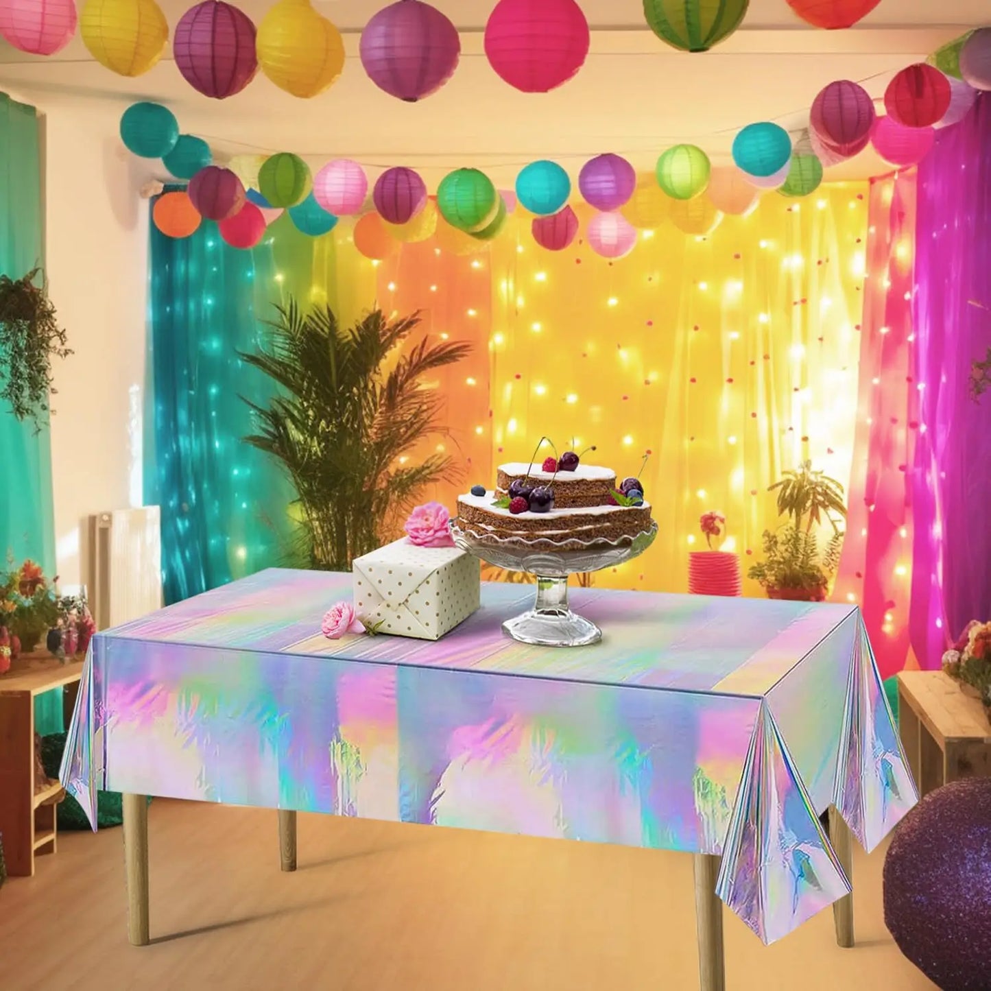 Tablecloth For Table Nappe De Table Tablecloth Birthday Iridescent Disco Party Decor Shiny Laser Holographic Disposable Covers