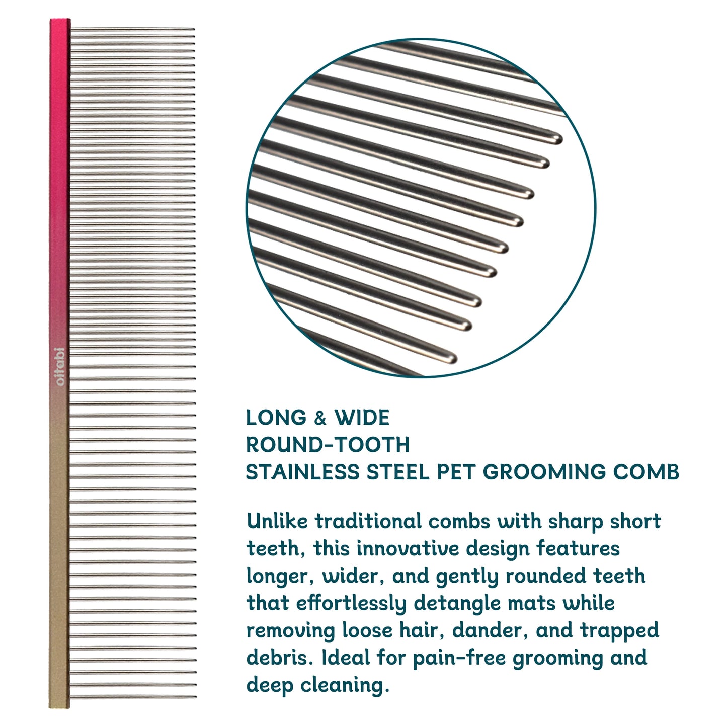 Oitabi Pet Comb Stainless Steel Long Teeth Comb for Dogs & Cats Pet Hair Comb for Home Grooming Kit Removes Knots Mats & Tangles