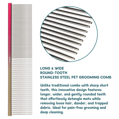 Oitabi Pet Comb Stainless Steel Long Teeth Comb for Dogs & Cats Pet Hair Comb for Home Grooming Kit Removes Knots Mats & Tangles