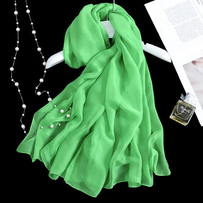 Fashion Four Seasons Women Plain Color Thin Soft Beach Thin Silky Georgette Scarf Shawls Long Wraps Beach Sunscreen Hijab