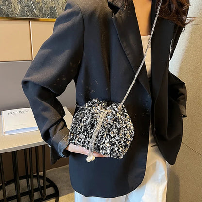 Crossbody Bags Sequin Women's New Korean Bucket Bag Bright Eyes Style Fashion Crossbody Dinner Single Shoulder Bags