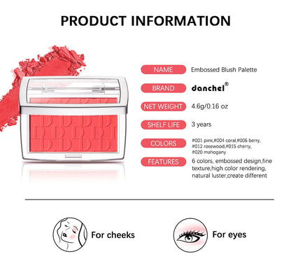 2pcs Matte Embossed Blush & Brush Long Lasting High Pigmented Multi-Purpose Blush Palette Pink Natural Color Rendering Cosmetics