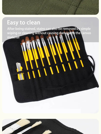 Painting Brushes Canvas Storage Bag,  Slots Watercolour and Gouache Brushes Calligraphy Brushes Storage Bag, Roll up Pen Bag