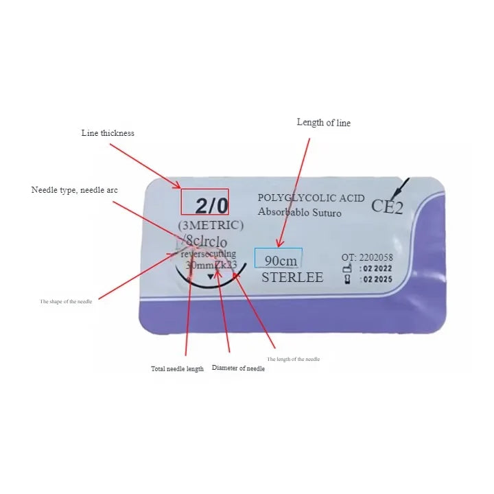 Veterinary absorbable suture, polyglycolic suture 3-0  (0/2-0/3-0/4-0 medical suture) (12 pcs/90cm round suture/reverse suture)