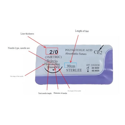Veterinary absorbable suture, polyglycolic suture 3-0  (0/2-0/3-0/4-0 medical suture) (12 pcs/90cm round suture/reverse suture)