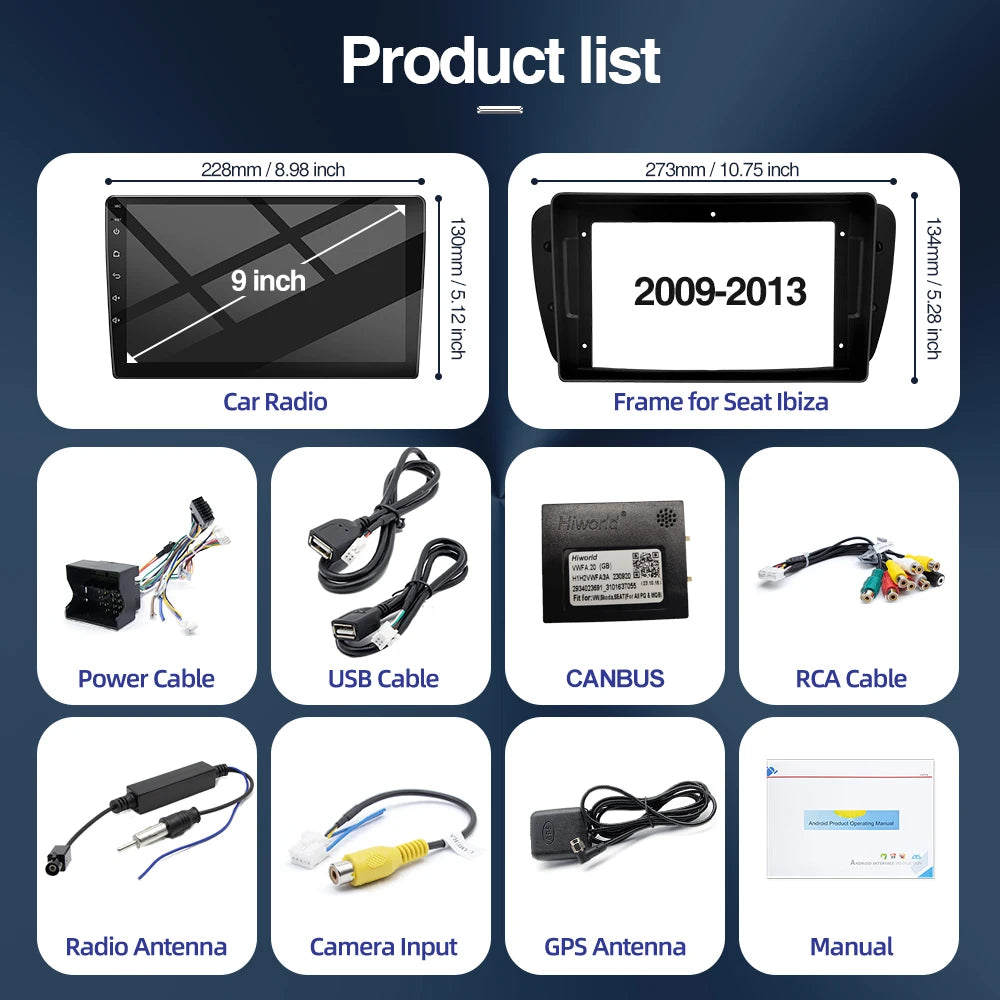 Android Car Radio for Seat Ibiza MK4 6J 2008-2015 Multimedia Player CarPlay Android Auto GPS Bluetooth WIFI Car Head Unit 9inch