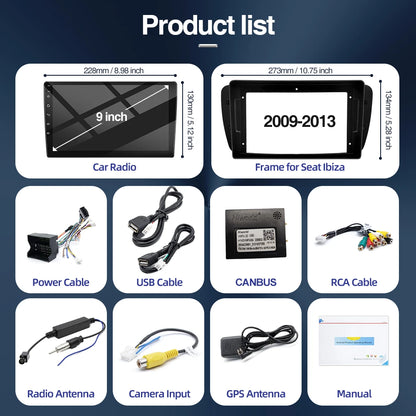Android Car Radio for Seat Ibiza MK4 6J 2008-2015 Multimedia Player CarPlay Android Auto GPS Bluetooth WIFI Car Head Unit 9inch
