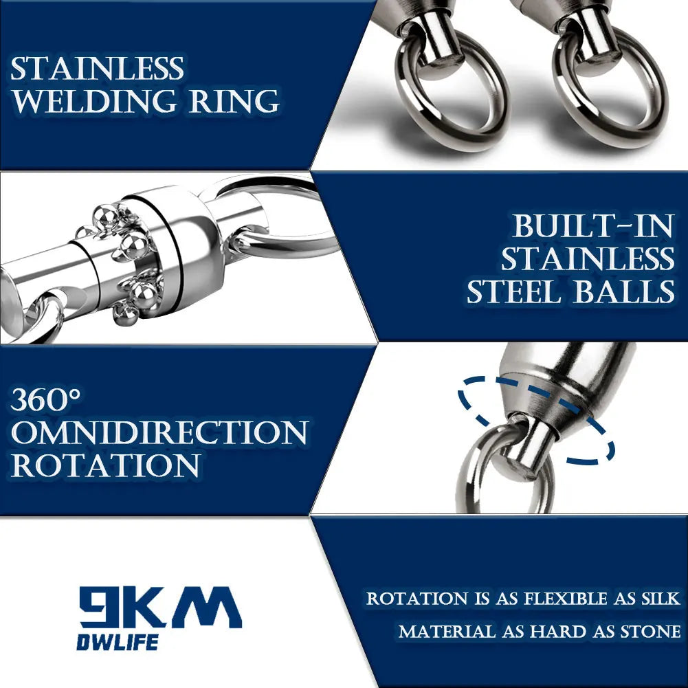 9KM 10pack Ball Bearing Swivel Heavy Duty Trolling Swivel Stainless Steel Fishing Connector for Slow Pitch Jigging