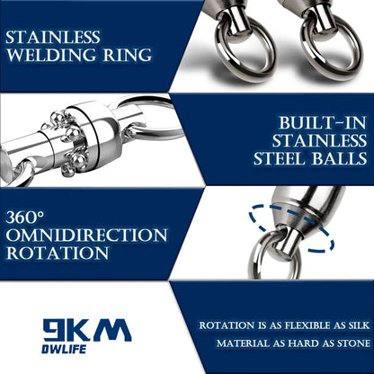 9KM 10pack Ball Bearing Swivel Heavy Duty Trolling Swivel Stainless Steel Fishing Connector for Slow Pitch Jigging