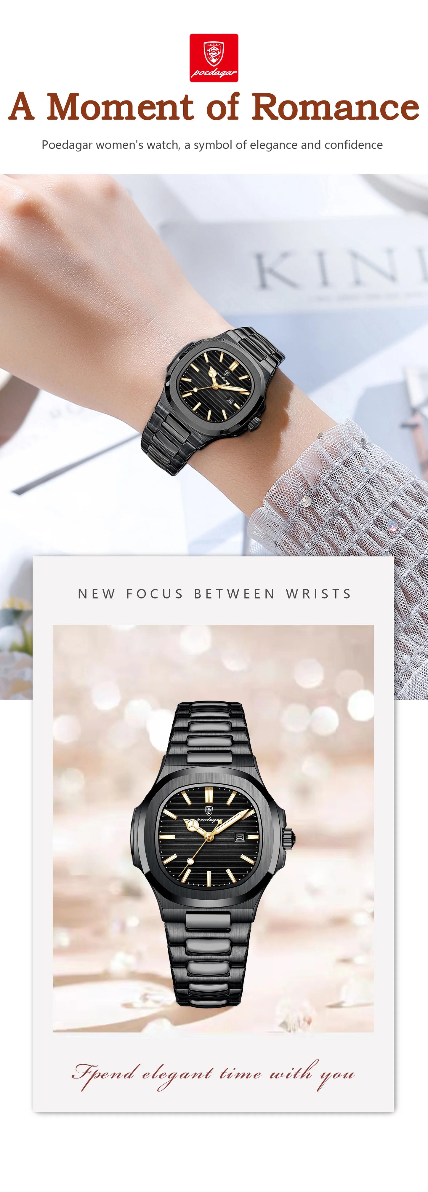 POEDAGAR Trendy Women’s Wristwatch Stainless Steel Date Quartz Ladies Watch Waterproof Luminous Original Watches For Woman Reloj