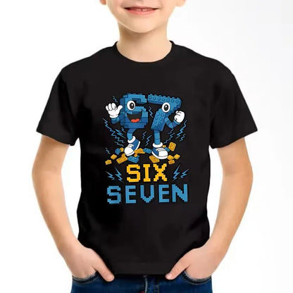 Funny Six Seven Italian Brainrot 67 Number Graphic Print T-Shirt Boy/Girl Summer Short Sleeved Kids Loose Comfortable Tshirt Top